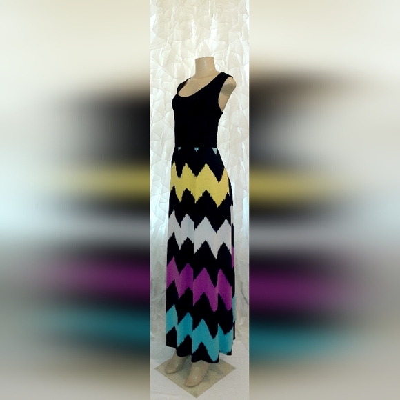 Shang Ya Colorful Zig Zag Maxi Dress M - Picture 6 of 9